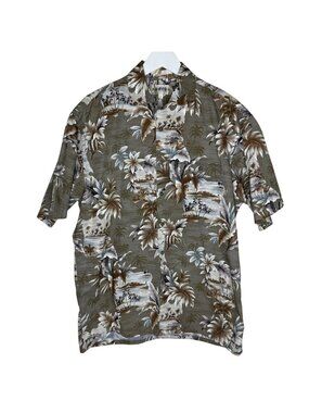 Vintage 90s Khaki Hawaiian Print Short Sleeve Shirt, 100% Cotton, Size Medium